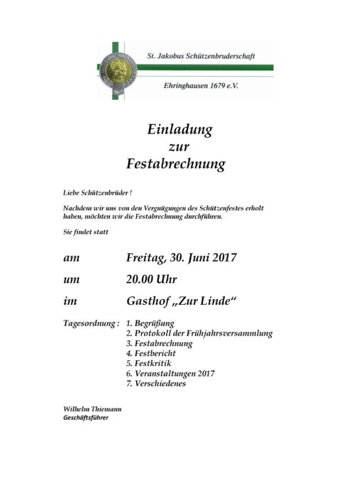 Einladung Festabrechnung 2017