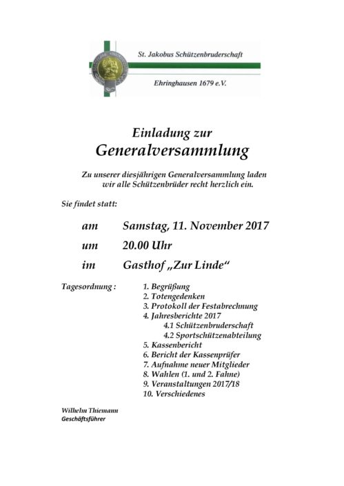 Einladung zur Generalversammlung 2017